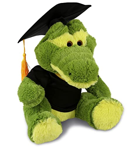 DolliBu Sitting Green Alligator Graduation Plush Toy - Super Soft Plush Graduation Stuffed Animal Dress Up Gown, Cap and Tassel Outfit - Graduation Gift - 12 Inches