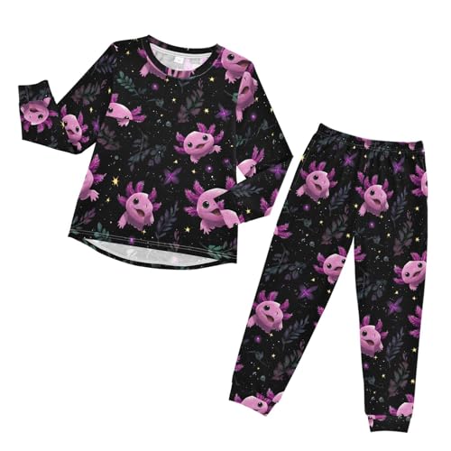 Pink Axolotls Kawaii Soft Pajama Set for All Seasons,Breathable Pjs Long Sleeve Sleepwear,Comfy Loungewear 2 Piece Underwear Set 5T