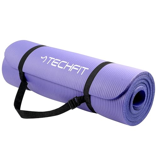 TechFit Esterilla de yoga profesional – Ideal para gimnasio en casa, ejercicios del suelo, camping, estiramientos, pilates, 10 mm, color morado TechFit Esterilla de yoga profesional – Ideal para gimnasio en casa, ejercicios del suelo, camping, estiramientos, pilates, 10 mm, color morado
