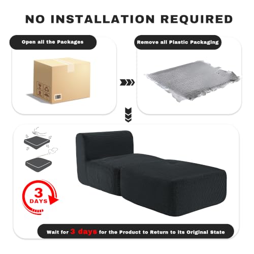 Image of Armless Chair with Ottoman, Modern Corduroy Convertible Cloud Couch
