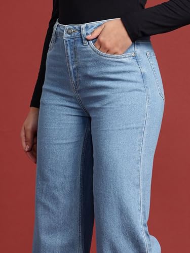 Image of Vogaan Women's High Waist Jeans || Flared Bell Bottom Bootcut Pants || Wide Leg Denim - Perfect for Travel, Party & Everyday Use