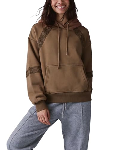 TIQOJE Women’s Oversized Hoodie Lace Patchwork Sweatshirt Long Sleeve Pullover