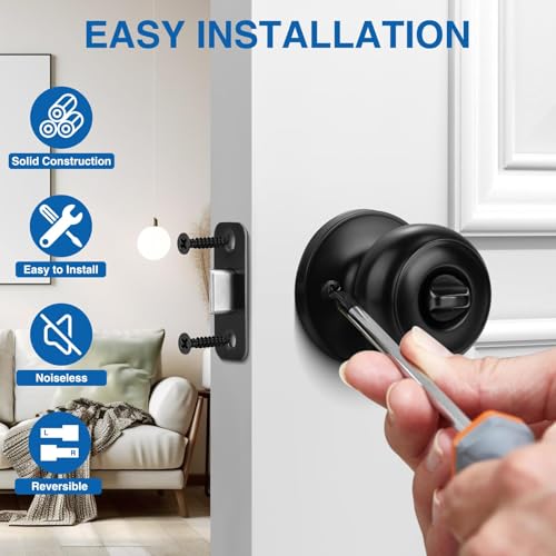 Sopoby Privacy Door Knob, 10 Pack Matte Black Round Keyless Doorknobs Interior/Exterior Lockset, Privacy Locking Door Knobs for Bedroom/Bathroom, Black Modern Design Door Hardware - Image 4