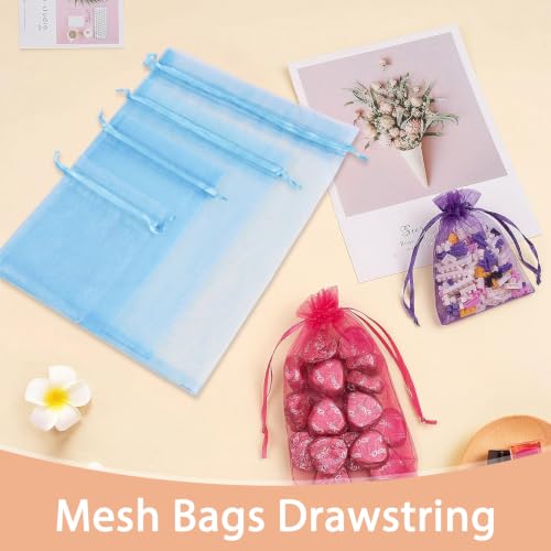 Image of Crweety 50PCS Organza Bags 3x4 Baby Blue Small Gift Bags Mesh Drawstring | Party Favor Goodie Bag Bulk, Jewelry Sachet Candy Treat Soap Makeup Pouches, Wrap for Wedding Baby Shower Birthday Halloween