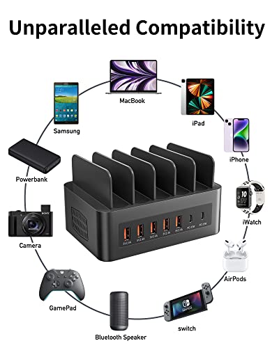 100W Usb C Charging Station For Multiple Devices, Nexwell 7-Ports Smart Usb Charging Docking Organizer Compatible With Macbook Air, Iphone, Ipads, Samsung, Android Phone And Tablets (Cables Included) #TOP6