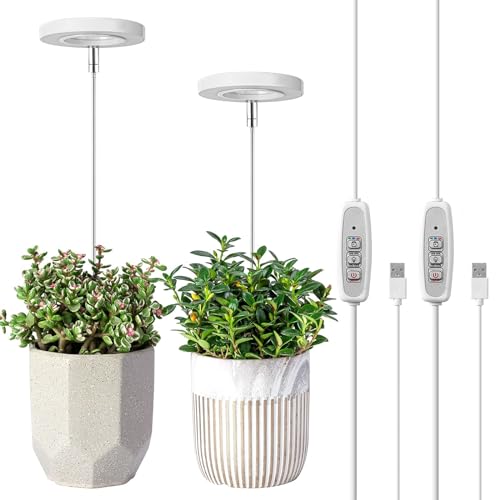 Azonee 2 Pcs Grow Lights For Indoor Plants Height Adjustable Plant Growing Lamp With Auto On/Off Timer Full Spectrum Led Light 4 Dimmable Brightness Small Plants