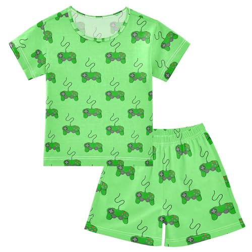 Cartoon Controller Green Pajama Set Short Sleeve PJ Set Cotton Summer Pajamas Sleepwear Soft 6Y