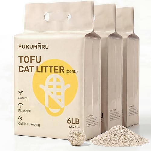 FUKUMARU Tofu Cat Litter - Natural Lightweight Unscented Cat Litter Pellets Dust Free Quick Clumping Effective Odor Control Flushable Low Tracking 18 LBS (3 Packs)