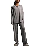  Ensemble Pull en Tricot Deux pièces pour Femme Polo Pull tricoté Pulls Pantalon Large Ensemble