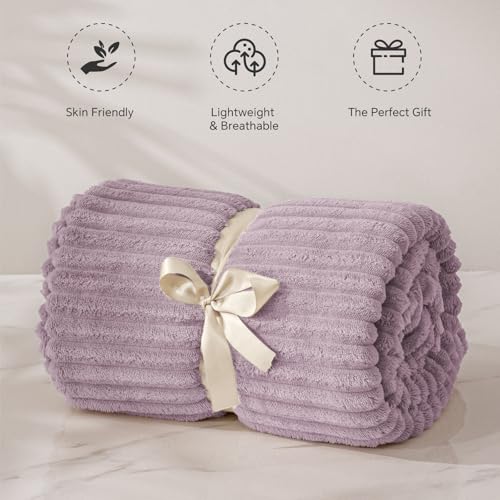 Image of BEDELITE Fleece Throw Blanket for Couch - 3D Ribbed Jacquard Soft and Warm Decorative Fuzzy Blanket - Cozy, Fluffy, Plush Lightweight Dusky Violet Throw Blankets for Bed, Sofa, 50x60 inches
