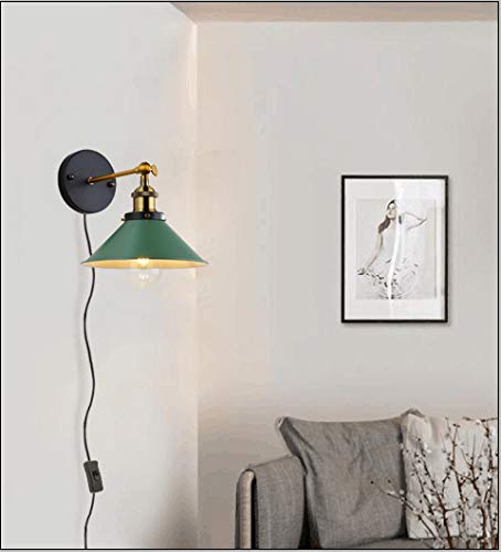 Image of ANYE Wall Sconces with UL Plug-in Button Black Cord Retro Minimalist Style Macaron Green Iron Lampshade Decor Lights Fixtures for Loft Cabinet Kitchen Hotel Bulb Sold Separately