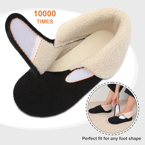 relxfeet Wide Slippers for Women Men Fuzzy Adjustable Bootie Slippers Socks Diabetic Friendly House Shoes with Non-Slip Sole for Indoor/Outdoor3