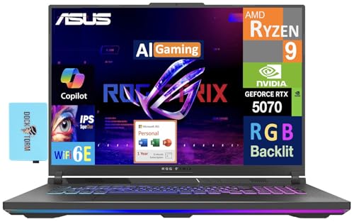 Image of ASUS ROG Strix G18 Laptop 18 inch 240Hz WQXGA Display (AMD Ryzen 9 8940HX, GeForce RTX 5070 8GB, 16GB DDR5, 8TB PCIe SSD, RGB KB, Win 11 Home) w /MS 365 Personal, DKZ USB Port Expander