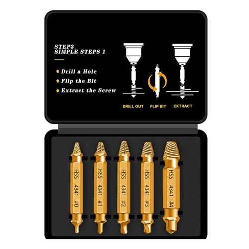 Niudai HSS 4341 Schraubenausdreher Set, 5-teilig, M3-M18,...