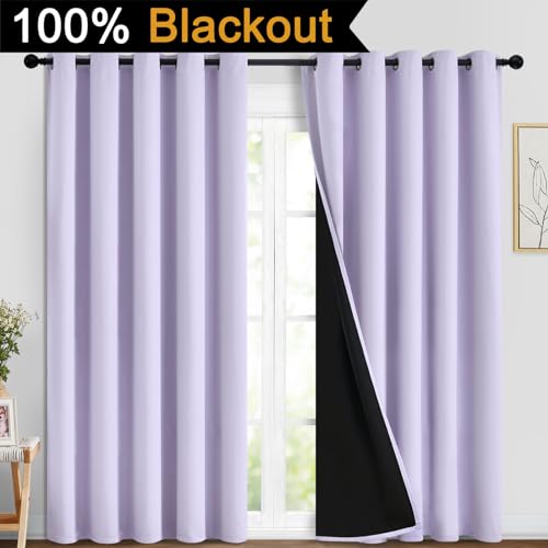 Image of Yakamok Lilac 100% Blackout Curtains 84 Inches Long for Bedroom 70 inch Wide | Blackout Curtain Panels for Bedroom, 2 Thick Layers Grommet Top Thermal Insulated Drapes with Black Liner for Living Room