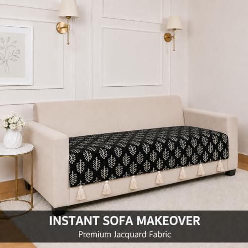 Image of STITCHNEST 'Nomad Weave Collection' 2 Seater Sofa Cover| Elegant Jacquard Fabric, Decorative Tassels, Washable & Durable for Modern Living5