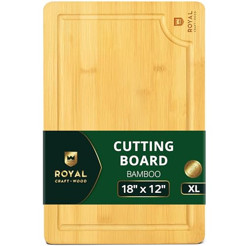 ROYAL CRAFT WOOD Wooden Cutting Boards for Kitchen Meal Prep & Serving - Bamboo Wood Serving Board Set with Deep Juice Groove Side Handles - Charcuterie & Chopping Butcher Block for Meat