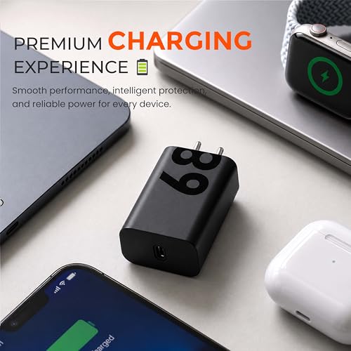 Image of 68W USB-C Turbo Power Charger, Super Fast Wall Adapter Compatible with Moto Edge 30 /40 /50 Series, Moto G82 /G84 /G45 and USB-C Smartphones & Tablets, High-Speed Safe Charging (Black).