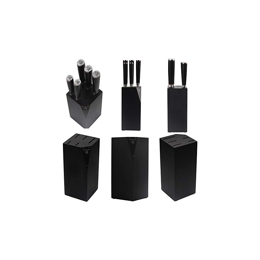 YOUSUNLONG Knife Block Sets 5pcs Kitchen Knives Set - Japanese AUS8 Steel Black Titanium - Natural Fraxinus Americana Holder - Natural Blackwood Handle with Gift Box