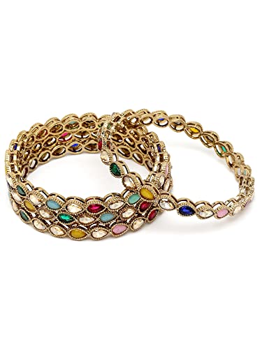 Image of Karatcart Gold Plated Set of 4 Drop Shape Multicolor Stone Studded Bangles for Women