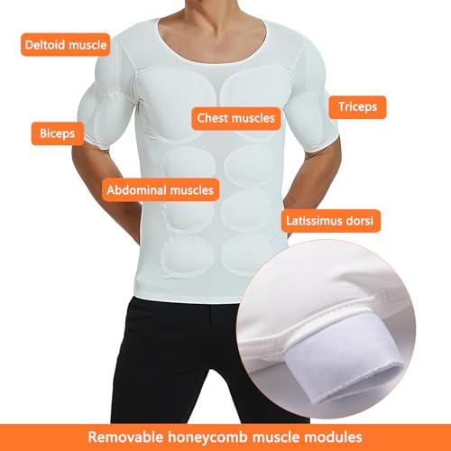 Men's Fake Muscle T-Shirts, 18mm Thick Padded Muscle Underwear, Increases Your Delts, Biceps, Pecs, Abs, Lats3