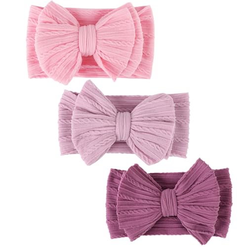 DRESHOW 3 Pack Baby Headbands for Girls Newborn Baby Nylon Headbands with Bows Hair Accessories, 3 Pack Bow Style 85-03