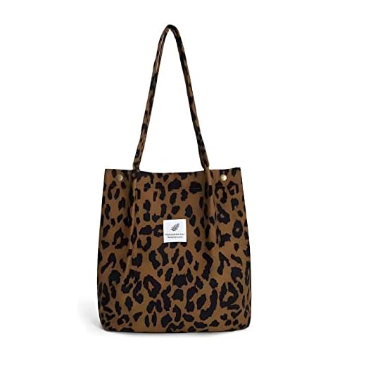 YSTrillion - Bolso bandolera de pana para mujer, estilo retro informal para compras, viajes, escuela, leopardo, marrón