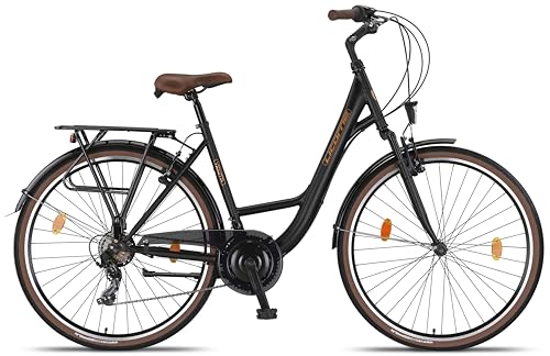 Miniatura 6 de Licorne Bike Bicicleta De Ciudad Prémium De 24,26 Y 28 Pulgadas, Para Niños, Hombres Y Mujeres, Cambio De 21 Velocidades, Bicicleta Holandesa, Violetta, Color Negro