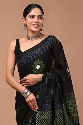 Image of Crafts Moda Cotton Saree for Women with Unstitched Blouse Piece, Lightweight mulmul sari