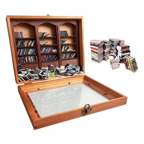 Estantería de libros en miniatura de madera - Juguetes de mesa portátiles hechos a mano, decoración de casa de muñecas 200 libros en miniatura, fascinante experiencia para aliviar el estre