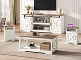 AMERLIFE 4 Piece Farmhouse Table Set with 66' TV Stand, Distressed White