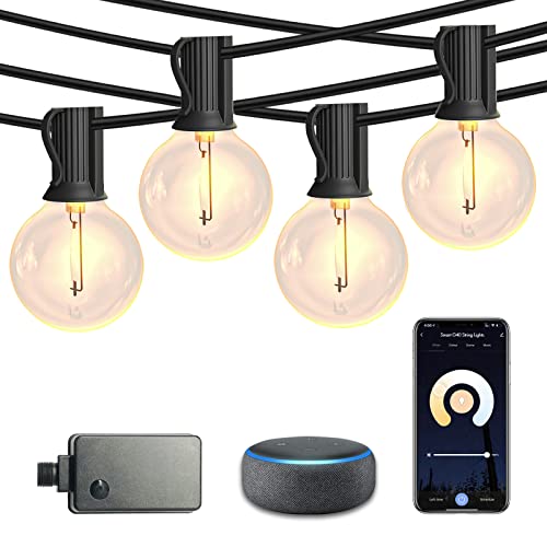 SUNTHIN Smart String Lights, 27FT Smart Patio Lights Work with Alexa & Google Home, 13 G40 Shatterproof LED Bulbs, Waterproof Hanging Lights for Outside, Backyard, Deck, Porch, Pergola, Garden, Party