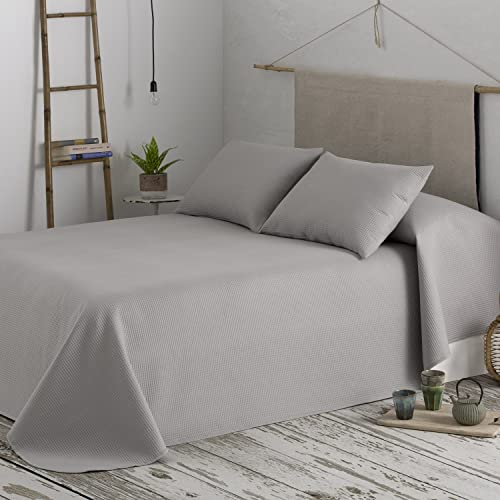 Dhestia Colcha Bouti de Verano Cosida y Lavada a la Piedra con Cojines Nido de Abeja Casa y Hotel (235x270 cm - Cama 135/150, Piedra)