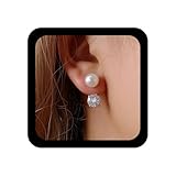 YienDoo Pendientes de perlas de cristal, pendientes de plata con circonitas y diamantes de imitación, para mujeres y niñas