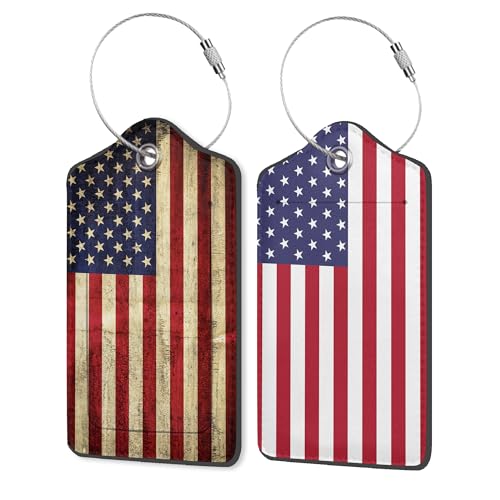 スーツケース用ラゲッジタグ 2個セット レザー 米国国旗 手荷物タグ ステンレススチールループ プライバシー ネームIDカードホルダー トラベルバッグ ラベルセット レディース メンズ キッズ ガールズ（Amazon）