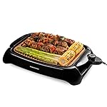 OVENTE Electric Indoor Grill with 13x10 Inch Non-Stick Cooking Surface, 1000W Fast Heat Up Power, Adjustable Temperature, Removable and Dishwasher Safe Grilling Plate and Drip Tray, Copper GD1632NLCO