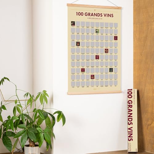 Affiche 100 grands vins à gratter décoration salon pour œnophile passionné