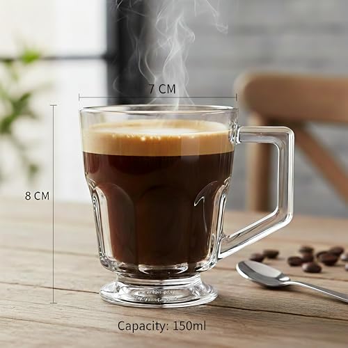 Image of Glass Tea Cups Set of 6, 140ML, Glass Cups for Tea, Coffee, Milk, Juice, Espresso, Iced Teas, Matcha, Hot & Cold Drinks Safe, Perfect for Home, Office, Hotel, Meeting, Occasions