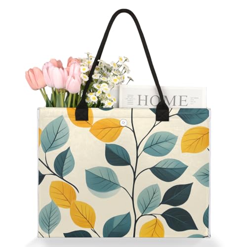 Growing Blue Leaves Tote Bag for Women Large Beach Bag Reusable Tote Bags for Work Travel Beach Shopping3