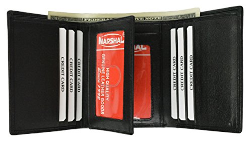 Mens Black Leather Wallet Classic Trifold ID Window