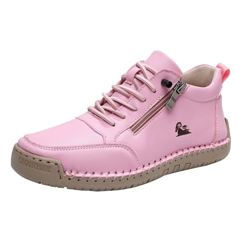 Zapatos de cuero para mujer, otoño e invierno, botas de costura hechas a mano, con cordones, altura descalza, zapatos con cremallera, antideslizantes, zapatos informales, pies anchos, mocasines