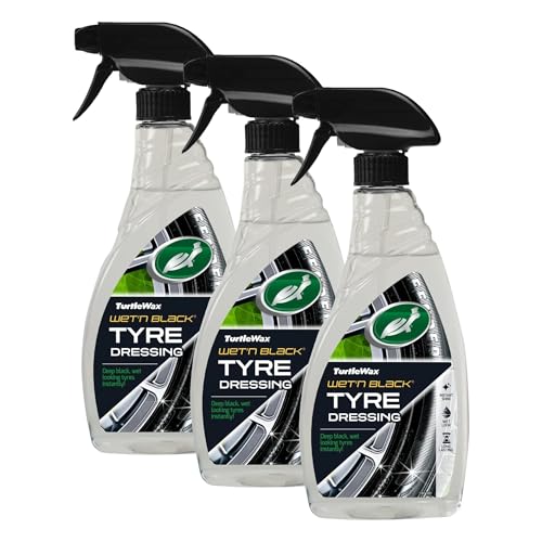 Turtle Wax 51801 Wet n Black Car Tyre Dressing Instant Deep Black Wet Looking Tyres 500ml Spray (Pack of 3)
