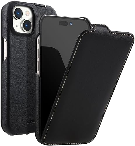 STILGUT UltraSlim Compatible with iPhone 15 Plus Case, Case Compatible with MagSafe Made of Leather, Flip Case