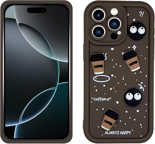 Image of GoldKart Back Case Cover Compatible for iPhone 16 Pro | Cute Fun Cartoon 3D Ball Coffee Silicone Case | Full Body Protection Back Cover for iPhone 16 Pro - Brown