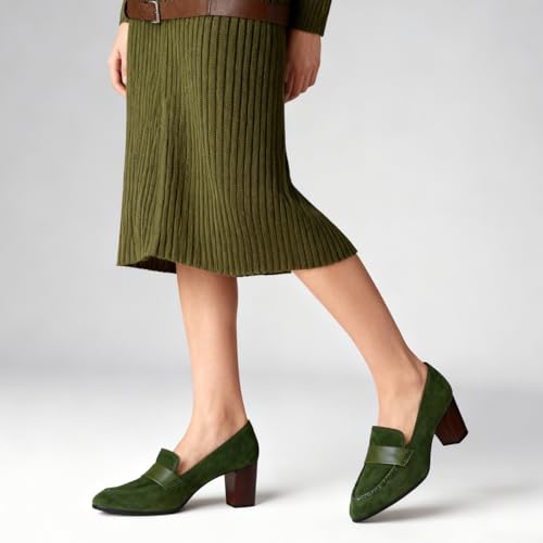 Image of SHODENSE Women Chunky Kitten Heel Pumps Shoes Round Closed Toe Slip On Suede Penny Loafers Matte Block Mid Heels Dress Loafer Almond Toe Comfort Oxford Shoes Office Work Classic Elegant 4-11 M US