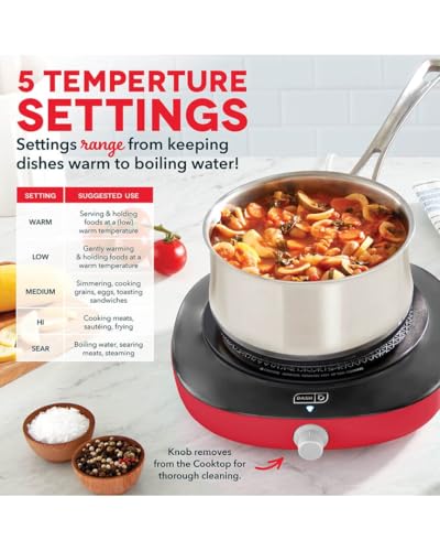 Image of DASH Everyday Electric Cooktop with Infrared Heating, 5 Temperature Settings with Cord Storage, Perfect for RVs, Camping, Dorms, and Small Living Spaces - Red