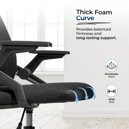 Image of HAVAI Airon Ergonomic Office Chair with Mesh Back | Executive Computer Chair with Reclining & Folding Function | Nylon Armrests | Class 2 Gas Lift | Plywood Base Support | WFH & Office Use (Black)