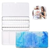 Leere Aquarellpalette, Palette Farbkasten mit 52 Pcs Hälfte Pfannen, Wassermalkasten, Großes Metall Box, für Aquarellfarbe, Gunst malerei, DIY Kunst, Blau Ferne Berge