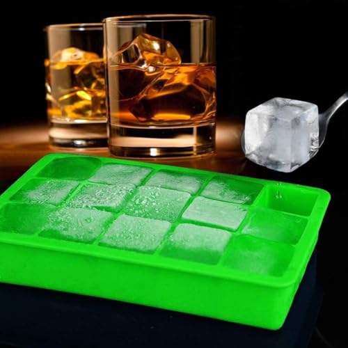 Image of Ice Cube Tray Flexible Silicone Create Square Ice Cube Mold Makes 15 Cube - Perfect Ice Cubes Ice Cube Maker