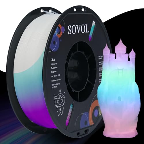 Image of Sovol 3D Printer Glow in The Dark Filament Gradient Multicolor Fast Change PLA 1kg (2.2 lbs) Spool 3D Printing Materials, Dimensional Accuracy + /- 0.03 mm, 1.75 mm, Glow Multicolored